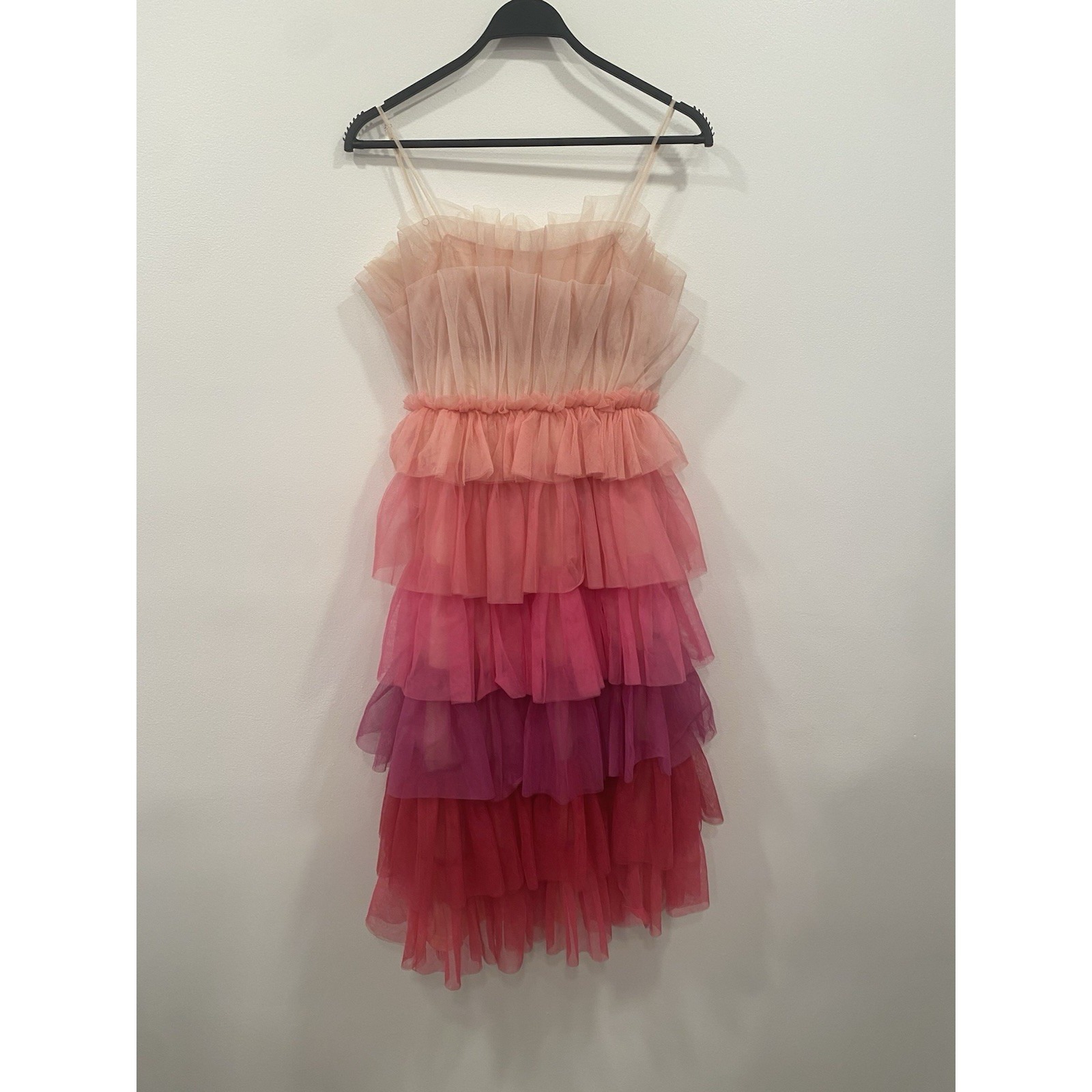 Storia Ombr Tulle Midi Dress Pink Color Block Barbie Core Party Sz Small